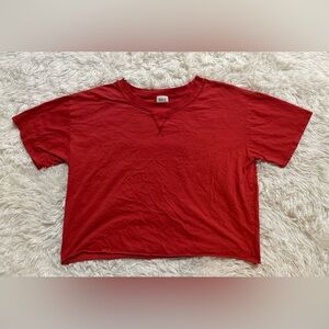 BKE Y2K Western Cowgirl Rodeo Oversized Cotton Crop Tee Top Bright Red Orange XL